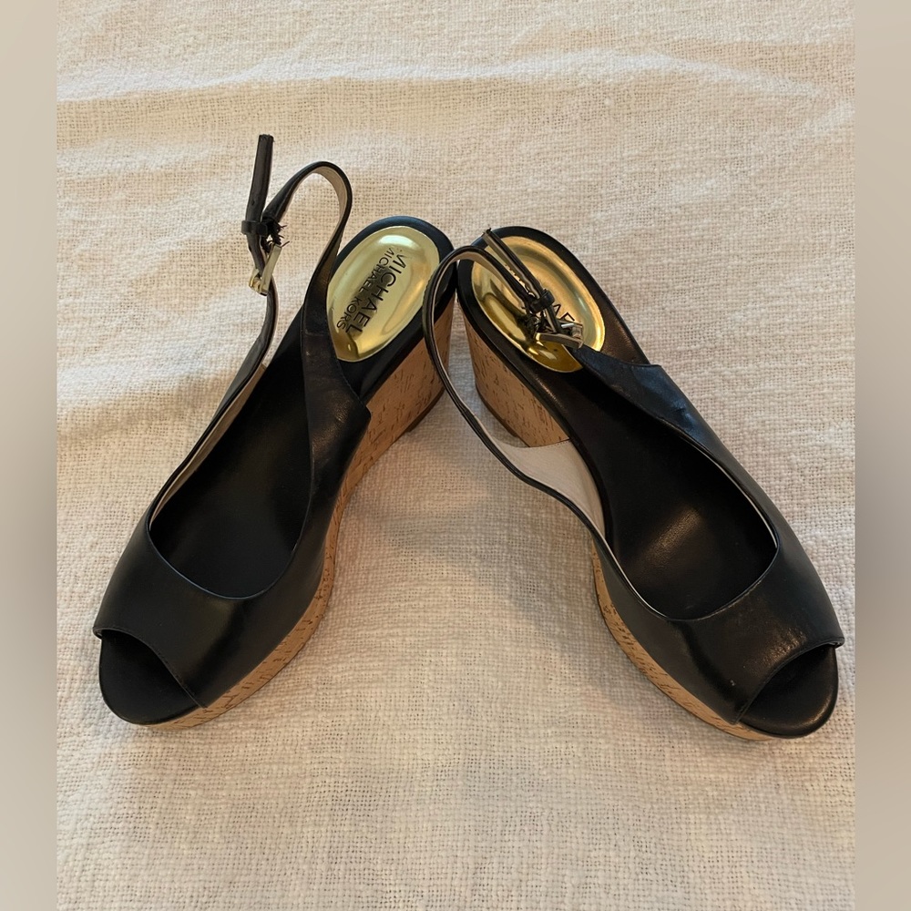 Michael Kors cork wedge peep toe shoe